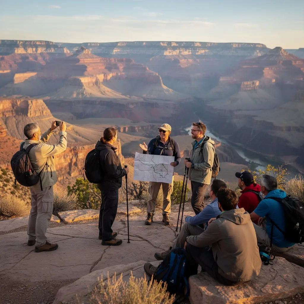 Вид на знаменитую туристическую достопримечательность с указателями маршрутов.
