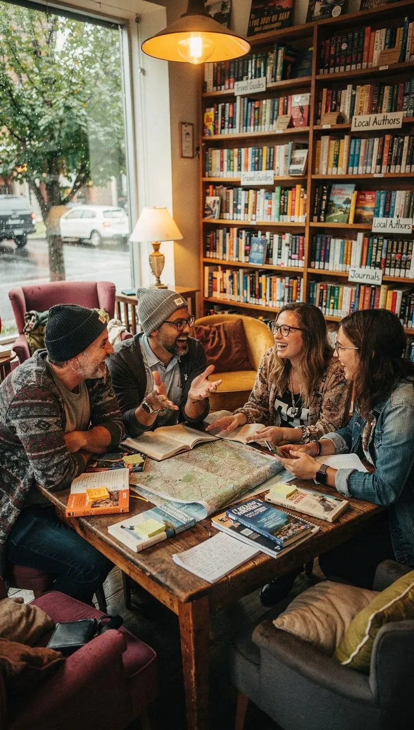 Человек, записывающий заметки о поездке в блокноте на фоне природы.