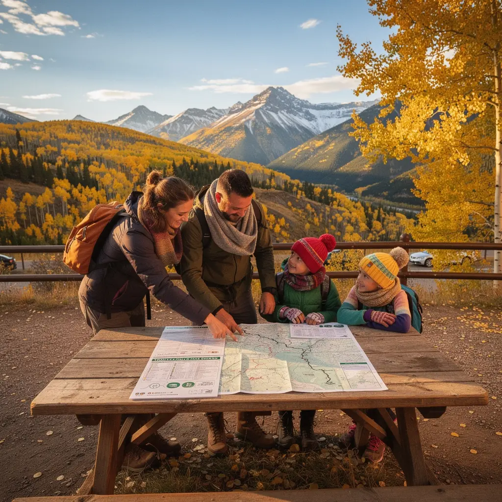 Групповой пикник на природе с картой и путевыми заметками.